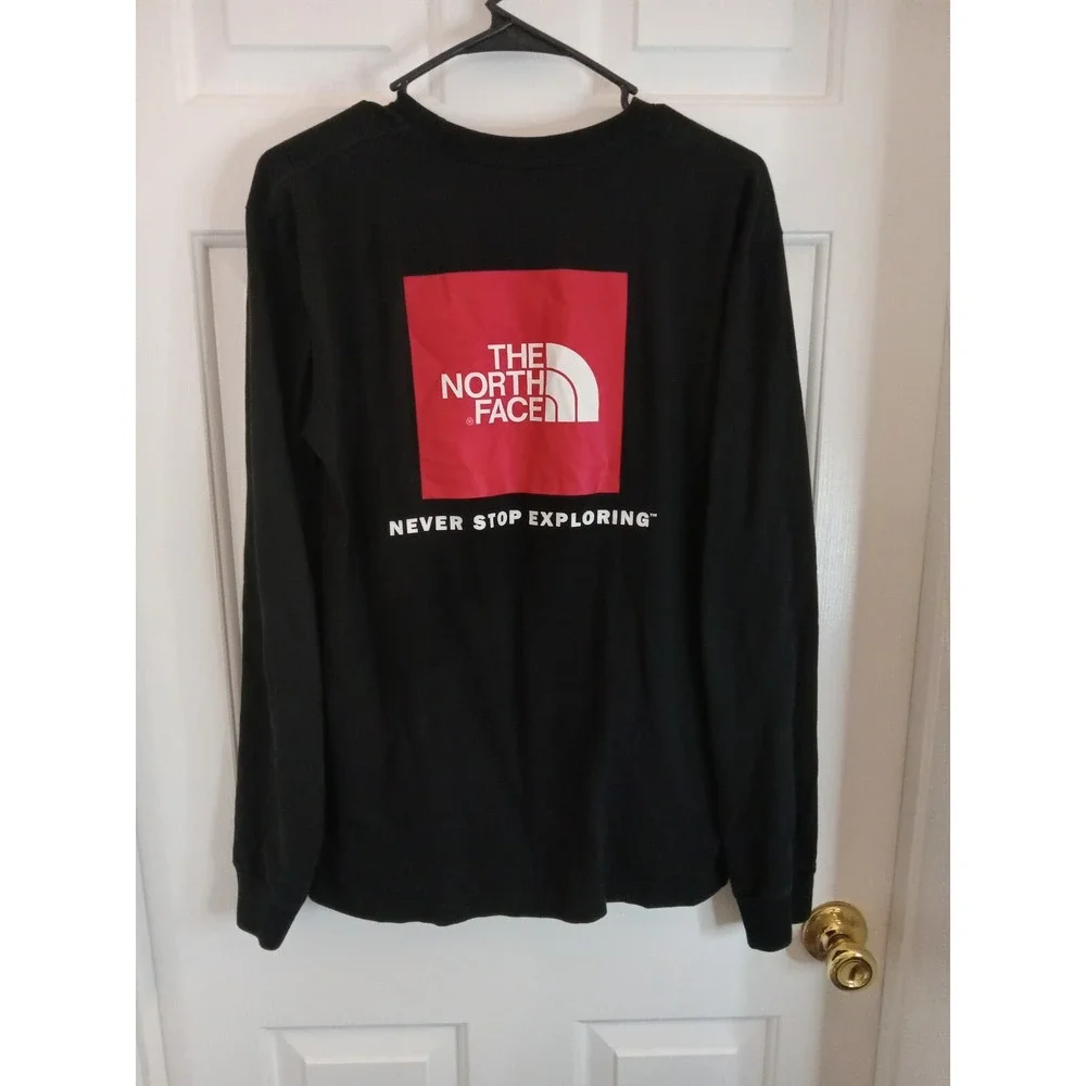 The North Face Long‎ Sleeve Crewneck Never Red Logo Exploring Black Mens Small